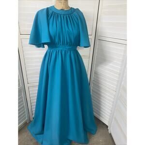 Vintage Handmade 60s 70s Teal Blue Hostess Maxi Fit N Flare Gown Dress Medium